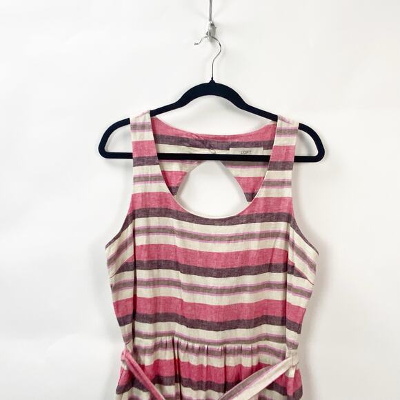 2/$30 Ann Taylor LOFT 10 Womens Pink Stripe Sleeveless Scoop Neck Mini Dress - Picture 3 of 9